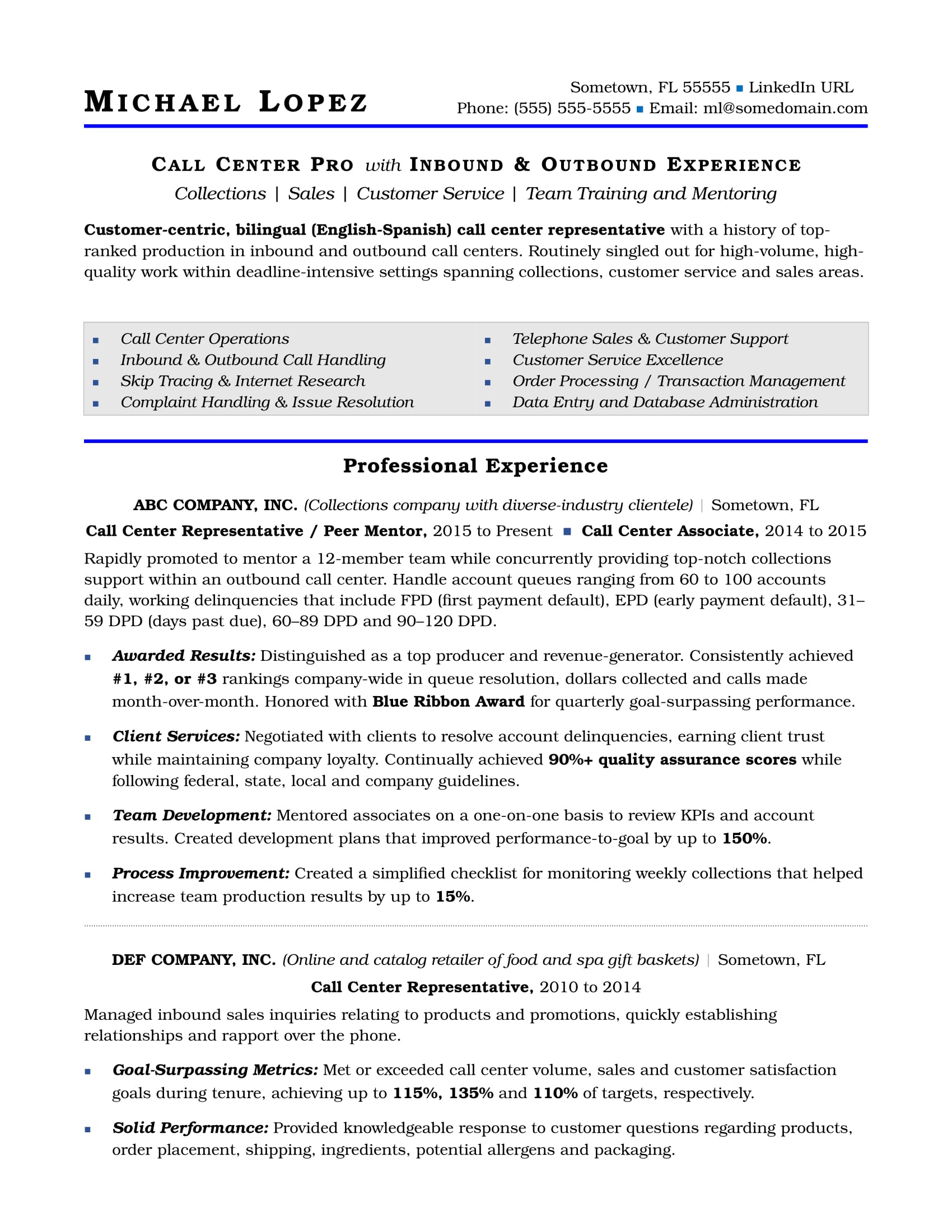 call center resume 2